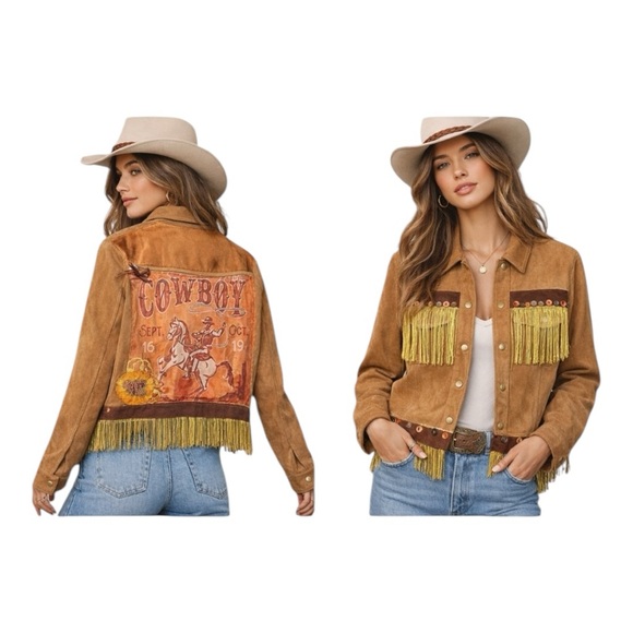 Allegra K Jackets & Blazers - Upcycle Handmade Custom Western Horse Suede Fringe Jacket Embroidery, Beads